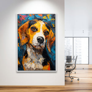 Beagles Cute Dog Portrait Oil Painting V1, Framed Canvas Prints Wall Art Decor, Floating Frame