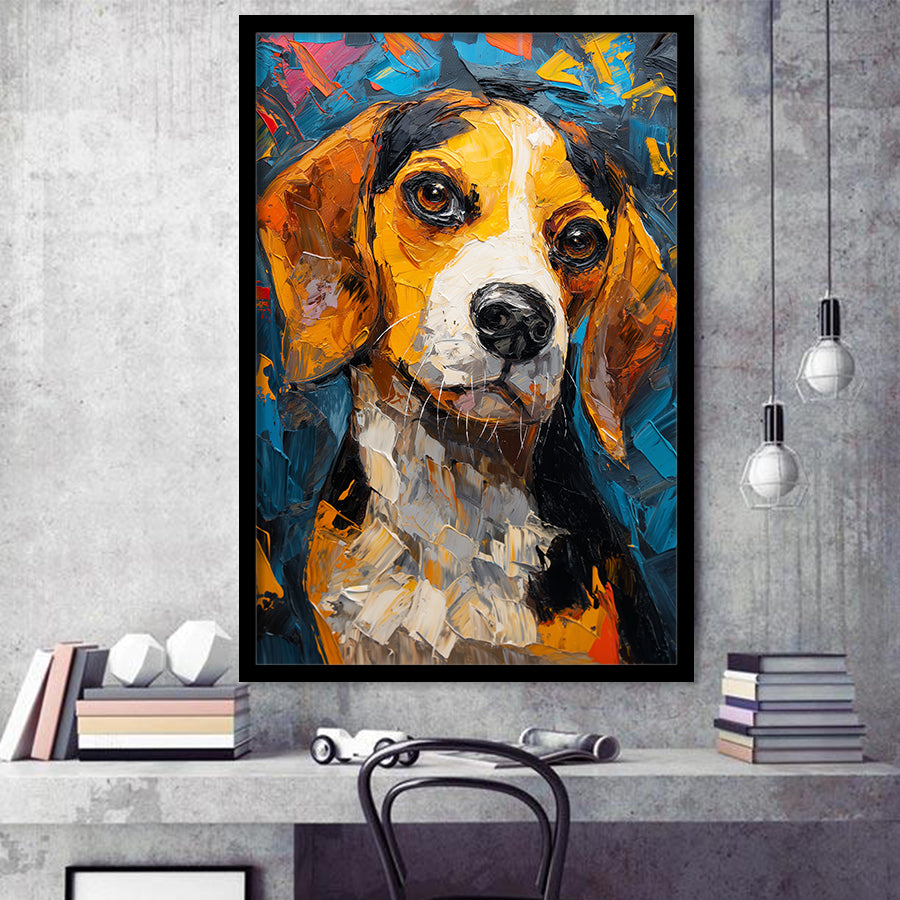 Beagles Cute Dog Portrait Oil Painting V1, Framed Art Prints Wall Art Decor, Framed Picture Print
