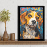 Beagles Cute Dog Portrait Oil Painting V1, Framed Canvas Prints Wall Art Decor, Floating Frame