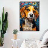 Beagles Cute Dog Portrait Oil Painting V1, Framed Canvas Prints Wall Art Decor, Floating Frame