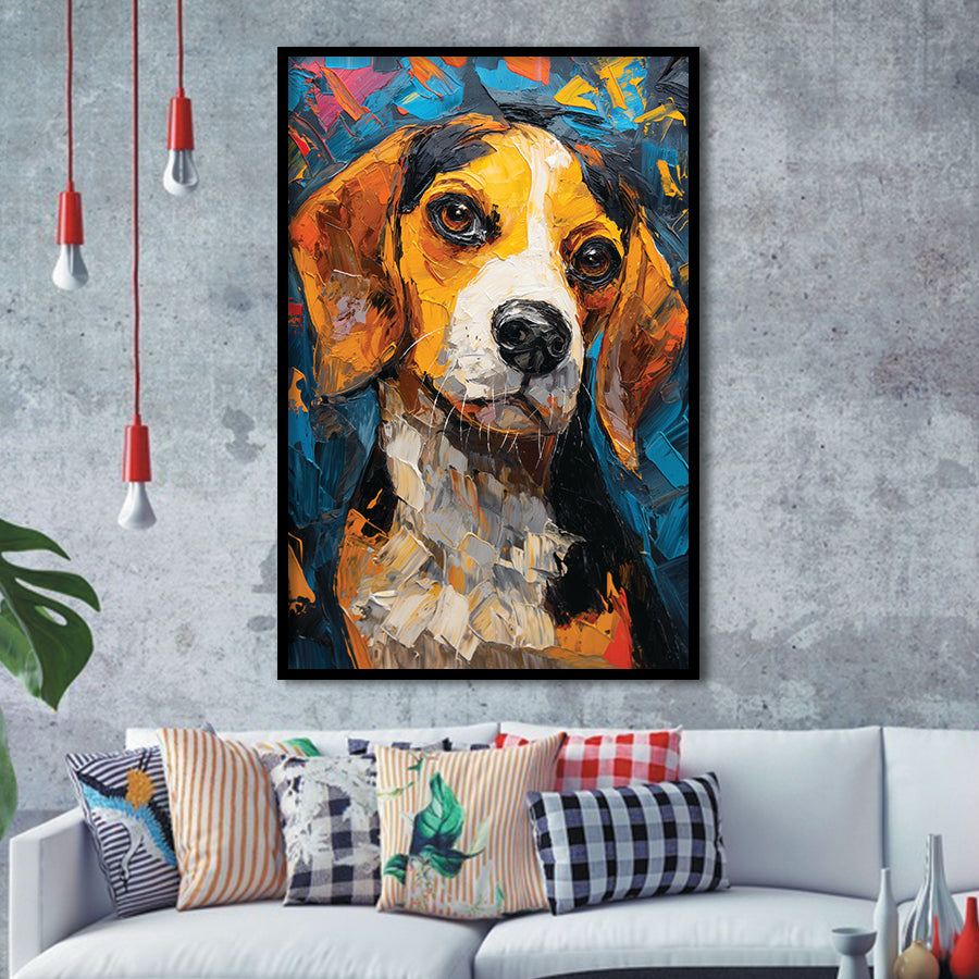 Beagles Cute Dog Portrait Oil Painting V1, Framed Art Prints Wall Art Decor, Framed Picture Print