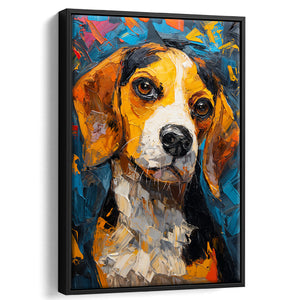 Beagles Cute Dog Portrait Oil Painting V1, Framed Canvas Prints Wall Art Decor, Floating Frame