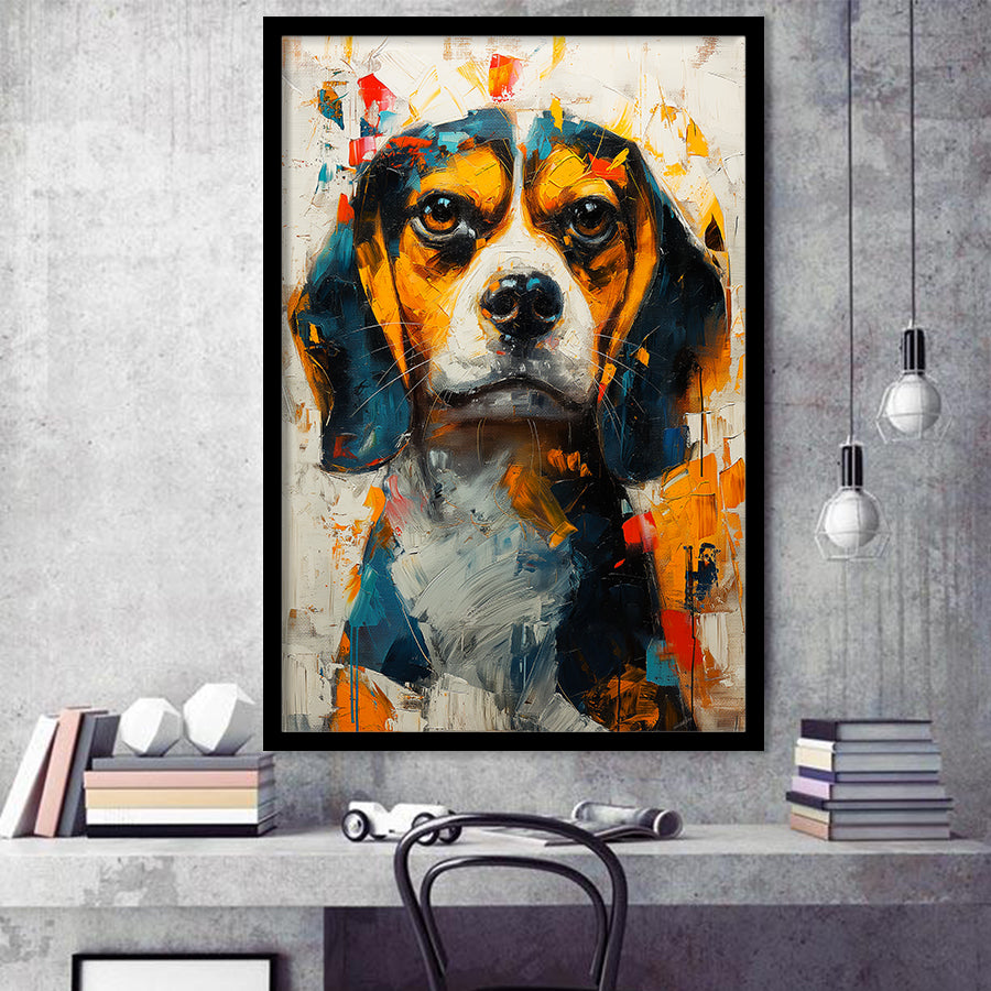 Beagles Cute Dog Portrait Oil Painting, Pet Lover Art, Framed Art Prints Wall Art Decor, Framed Picture Print
