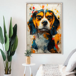 Beagles Cute Dog Portrait Oil Painting, Pet Lover Art, Framed Canvas Prints Wall Art Decor, Floating Frame