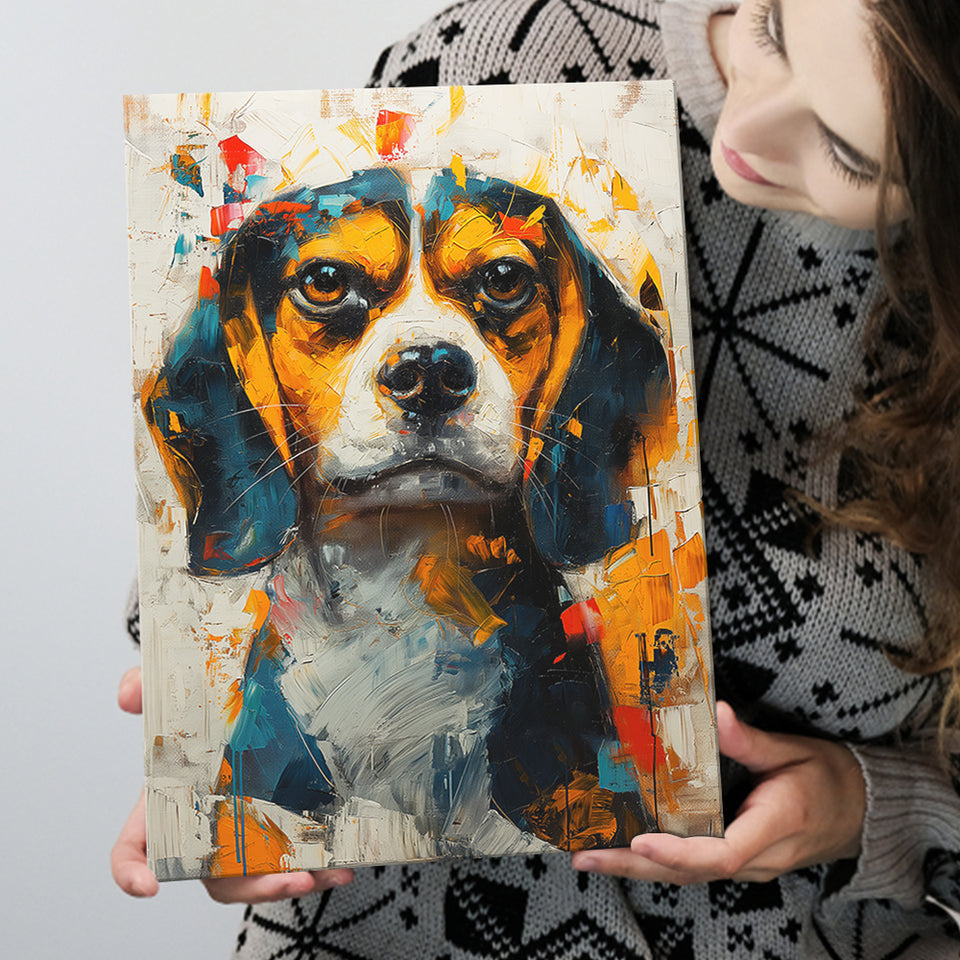 Beagles Cute Dog Portrait Oil Painting, Pet Lover Art, Canvas Prints Wall Art Decor, Painting Canvas