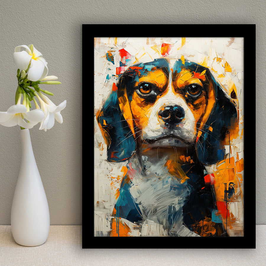 Beagles Cute Dog Portrait Oil Painting, Pet Lover Art, Framed Art Prints Wall Art Decor, Framed Picture Print
