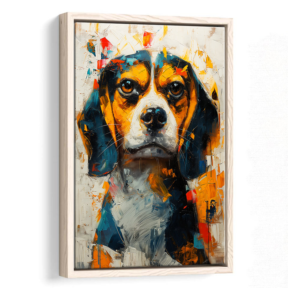 Beagles Cute Dog Portrait Oil Painting, Pet Lover Art, Framed Canvas Prints Wall Art Decor, Floating Frame