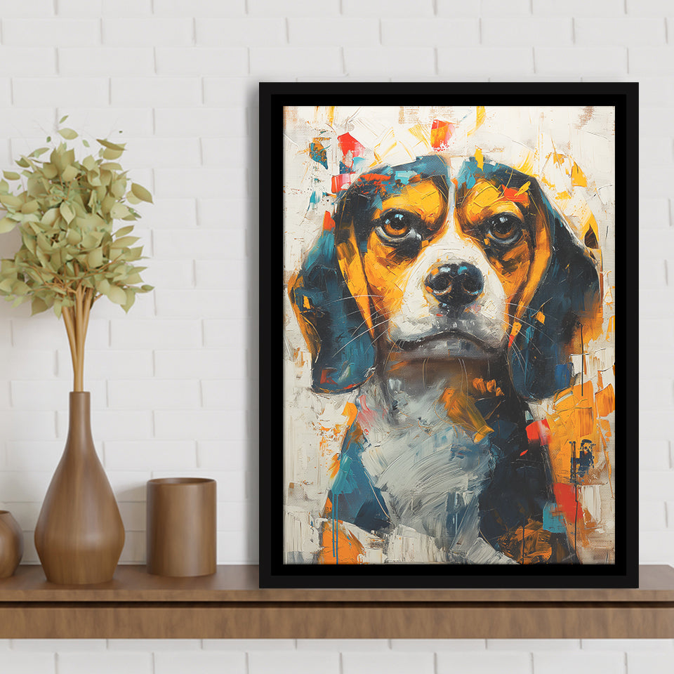 Beagles Cute Dog Portrait Oil Painting, Pet Lover Art, Framed Canvas Prints Wall Art Decor, Floating Frame