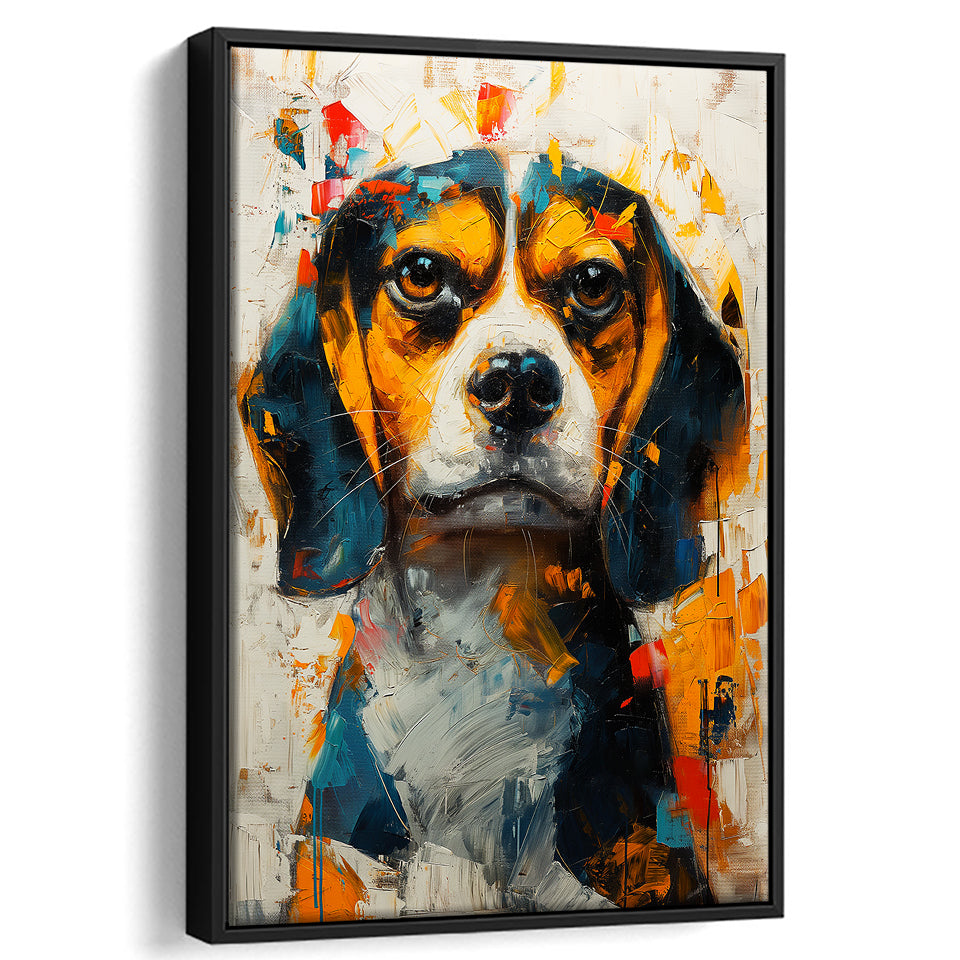 Beagles Cute Dog Portrait Oil Painting, Pet Lover Art, Framed Canvas Prints Wall Art Decor, Floating Frame