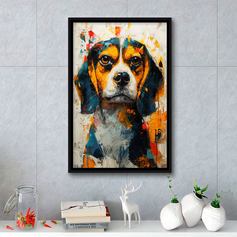 Beagles Cute Dog Portrait Oil Painting, Pet Lover Art, Framed Canvas Prints Wall Art Decor, Floating Frame