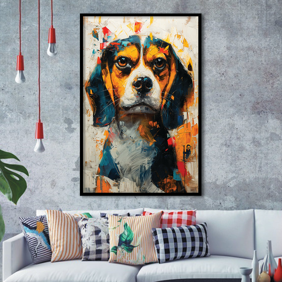 Beagles Cute Dog Portrait Oil Painting, Pet Lover Art, Framed Art Prints Wall Art Decor, Framed Picture Print