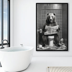 Bear Print Framed Art Print Wall Decor, Funny Bathroom Decor, Bear In Toilet