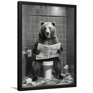 Bear Print Framed Art Print Wall Decor, Funny Bathroom Decor, Bear In Toilet
