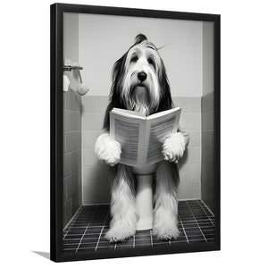 Bearded Collie Framed Art Print Wall Decor, Funny Bathroom Decor, Animal In Toilet