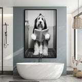 Bearded Collie Framed Canvas Prints Wall Art, Funny Bathroom Decor, Animal In Toilet