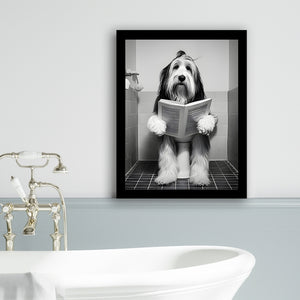 Bearded Collie Framed Art Print Wall Decor, Funny Bathroom Decor, Animal In Toilet