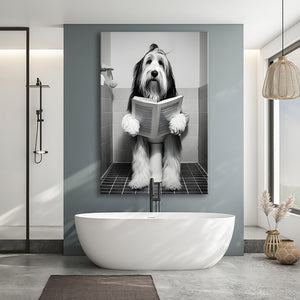 Bearded Collie Canvas Prints Wall Art, Funny Bathroom Decor, Animal in toilet