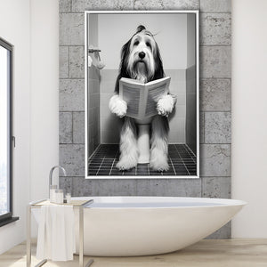 Bearded Collie Framed Canvas Prints Wall Art, Funny Bathroom Decor, Animal In Toilet