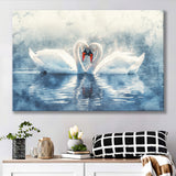 Beautiful Couple Swans in Love, Canvas Print Wall Art Home Decor, Painting Canvas Art Print