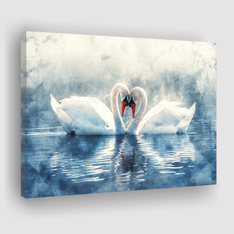 Beautiful Couple Swans in Love, Canvas Print Wall Art Home Decor, Painting Canvas Art Print