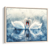 Beautiful Couple Swans in Love, Framed Canvas Print Wall Art Decor, Floating Frame Painting Canvas