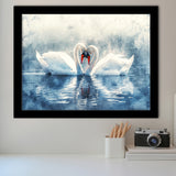 Beautiful Couple Swans in Love, Framed Art Print Wall Decor, Picture Framed Painting Art