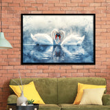Beautiful Couple Swans in Love, Framed Art Print Wall Decor, Picture Framed Painting Art
