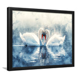 Beautiful Couple Swans in Love, Framed Art Print Wall Decor, Picture Framed Painting Art