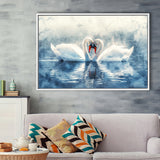 Beautiful Couple Swans in Love, Framed Canvas Print Wall Art Decor, Floating Frame Painting Canvas