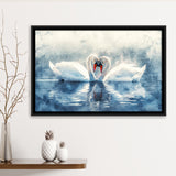 Beautiful Couple Swans in Love, Framed Canvas Print Wall Art Decor, Floating Frame Painting Canvas