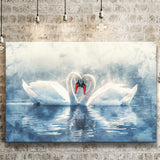 Beautiful Couple Swans in Love, Canvas Print Wall Art Home Decor, Painting Canvas Art Print