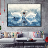 Beautiful Couple Swans in Love, Framed Canvas Print Wall Art Decor, Floating Frame Painting Canvas