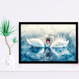 Beautiful Couple Swans in Love, Framed Art Print Wall Decor, Picture Framed Painting Art