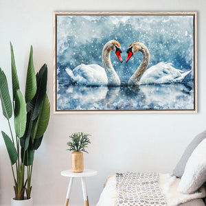 Beautiful Painting Couple  Swans in Love, Framed Canvas Print Wall Art Decor, Floating Frame Painting Canvas