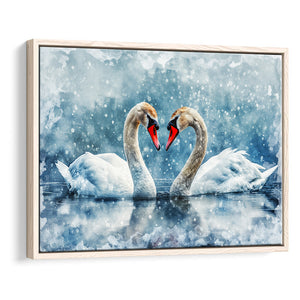 Beautiful Painting Couple  Swans in Love, Framed Canvas Print Wall Art Decor, Floating Frame Painting Canvas