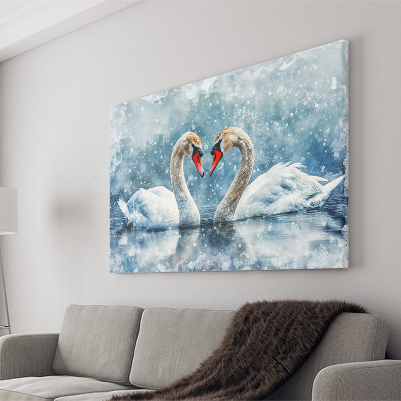 Beautiful Painting Couple  Swans in Love, Canvas Print Wall Art Home Decor, Painting Canvas Art Print