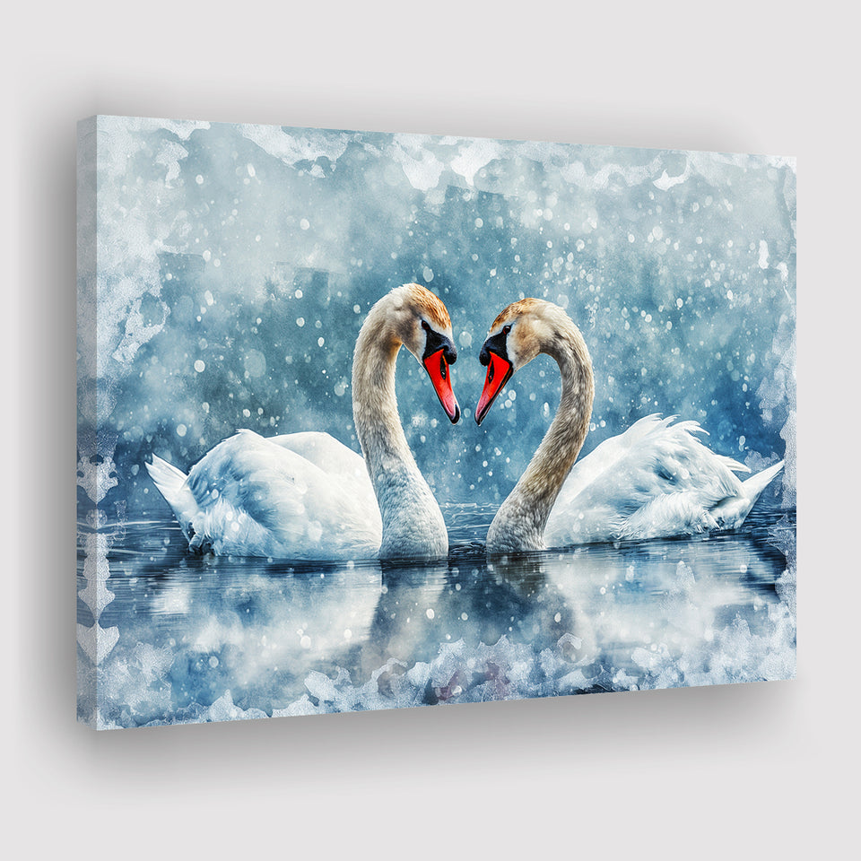 Beautiful Painting Couple  Swans in Love, Canvas Print Wall Art Home Decor, Painting Canvas Art Print