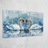 Beautiful Painting Couple  Swans in Love, Mixed 5 Panel B Canvas Print Wall Art Decor, Extra Large Painting Canvas