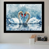 Beautiful Painting Couple  Swans in Love, Framed Art Print Wall Decor, Picture Framed Painting Art