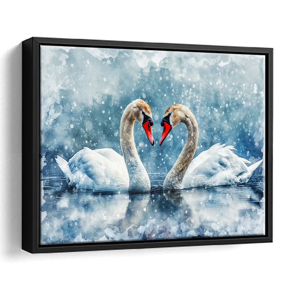 Beautiful Painting Couple  Swans in Love, Framed Canvas Print Wall Art Decor, Floating Frame Painting Canvas