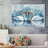 Beautiful Painting Couple  Swans in Love, Framed Canvas Print Wall Art Decor, Floating Frame Painting Canvas