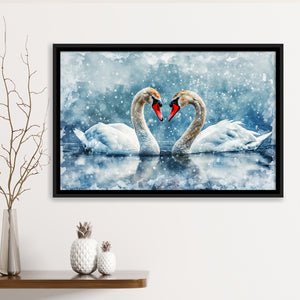 Beautiful Painting Couple  Swans in Love, Framed Canvas Print Wall Art Decor, Floating Frame Painting Canvas