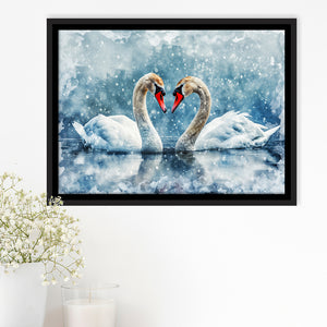 Beautiful Painting Couple  Swans in Love, Framed Canvas Print Wall Art Decor, Floating Frame Painting Canvas