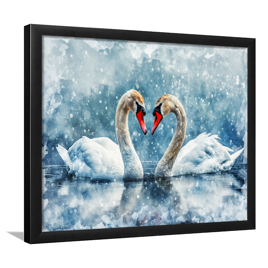 Beautiful Painting Couple  Swans in Love, Framed Art Print Wall Decor, Picture Framed Painting Art