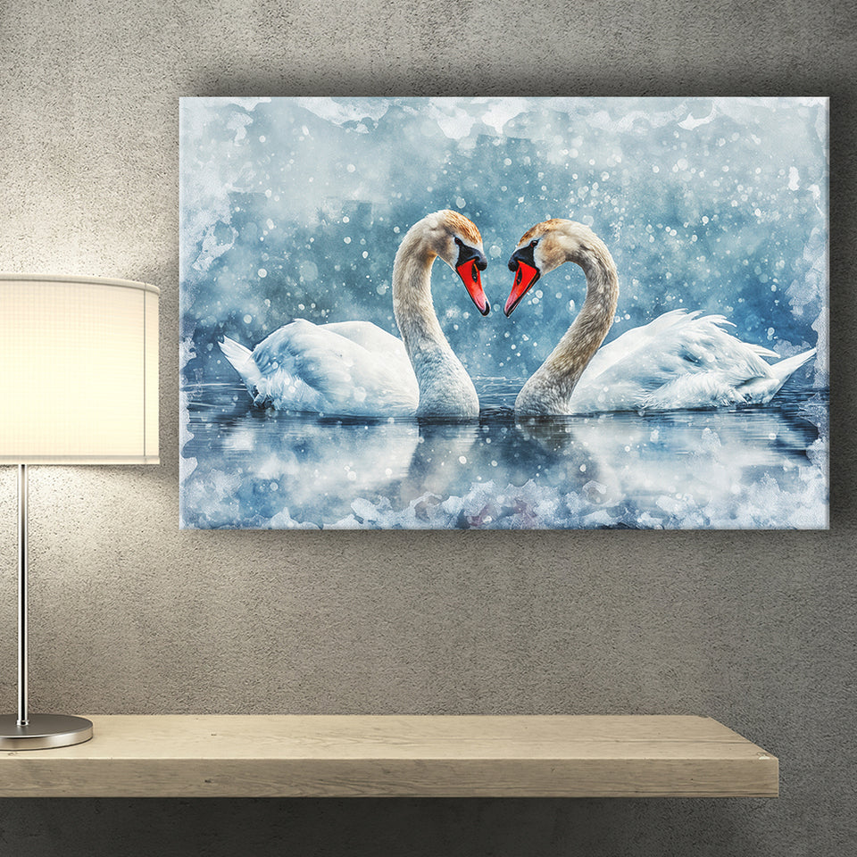 Beautiful Painting Couple  Swans in Love, Canvas Print Wall Art Home Decor, Painting Canvas Art Print