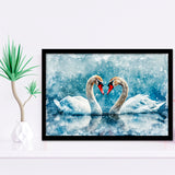 Beautiful Painting Couple  Swans in Love, Framed Art Print Wall Decor, Picture Framed Painting Art