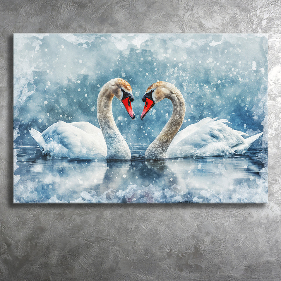 Beautiful Painting Couple  Swans in Love, Canvas Print Wall Art Home Decor, Painting Canvas Art Print