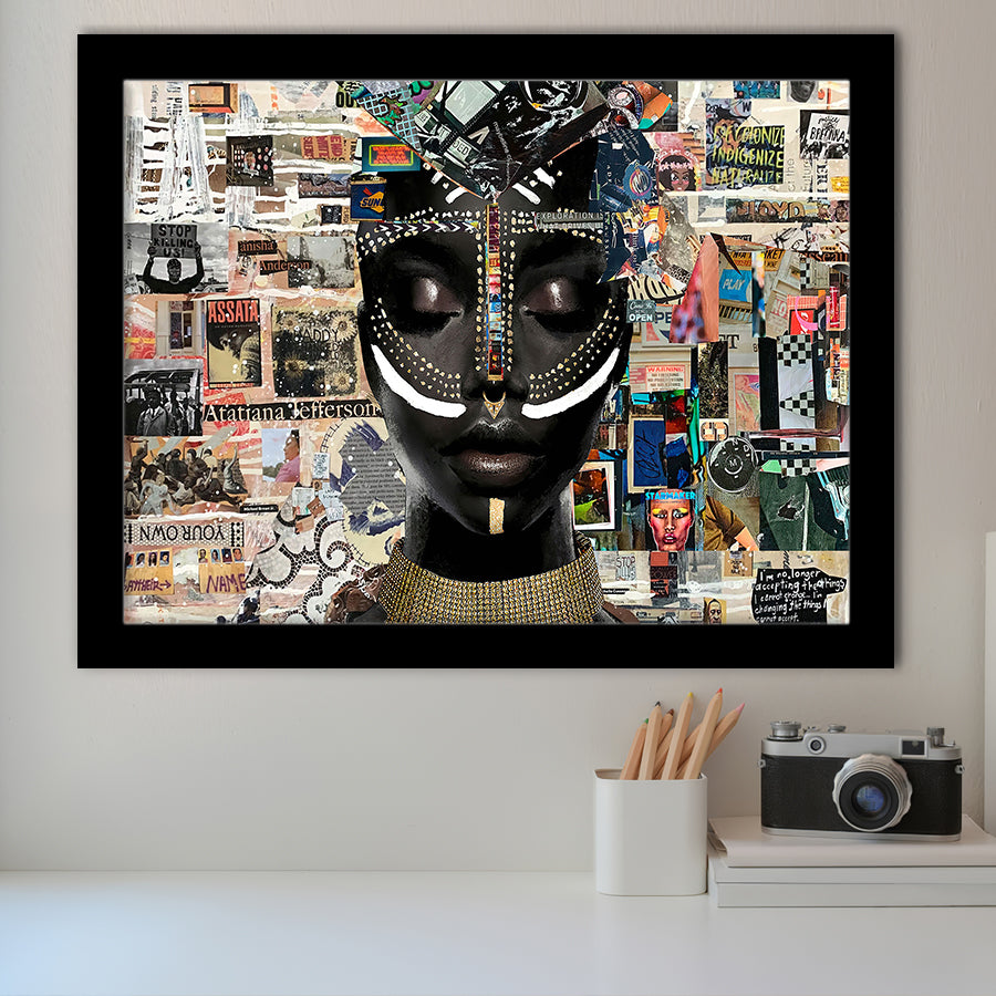 Beauty Woman African American Majestic Mixed Art, Painting Art, Framed Art Print Wall Art Home Decor
