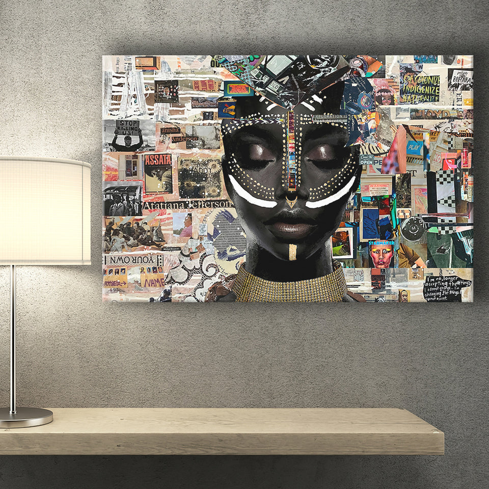 Beauty Woman African American Majestic Mixed Art, Art Print, Canvas Print Wall Art Home Decor