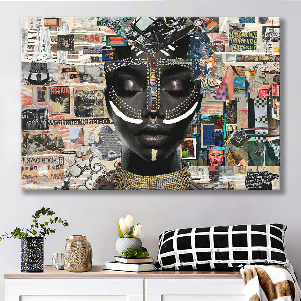 Beauty Woman African American Majestic Mixed Art, Art Print, Canvas Print Wall Art Home Decor